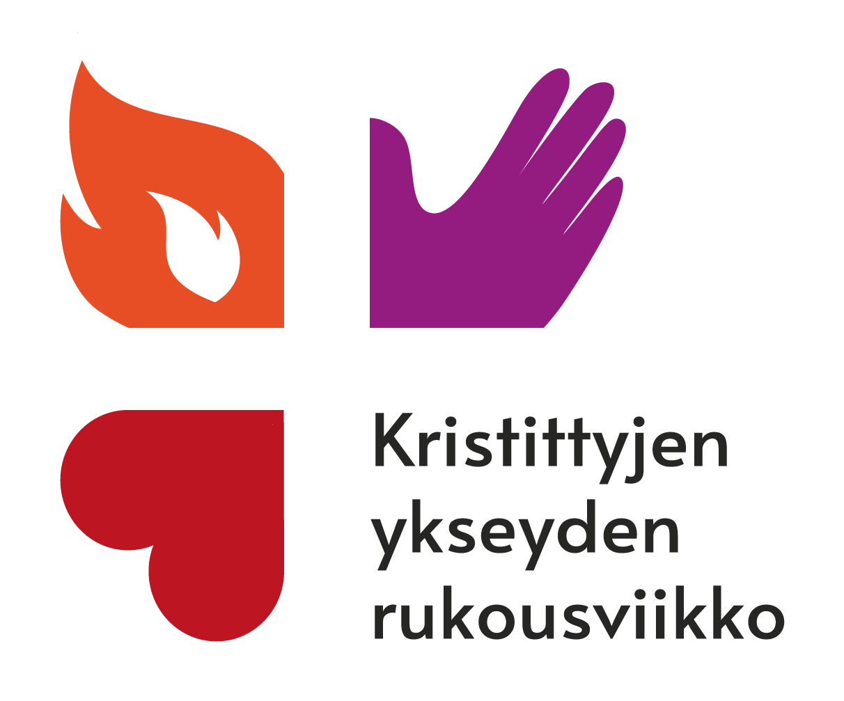kristittyjen ykseyden rukousviikko logo violetti käsi oranssi liekki punainen sydän