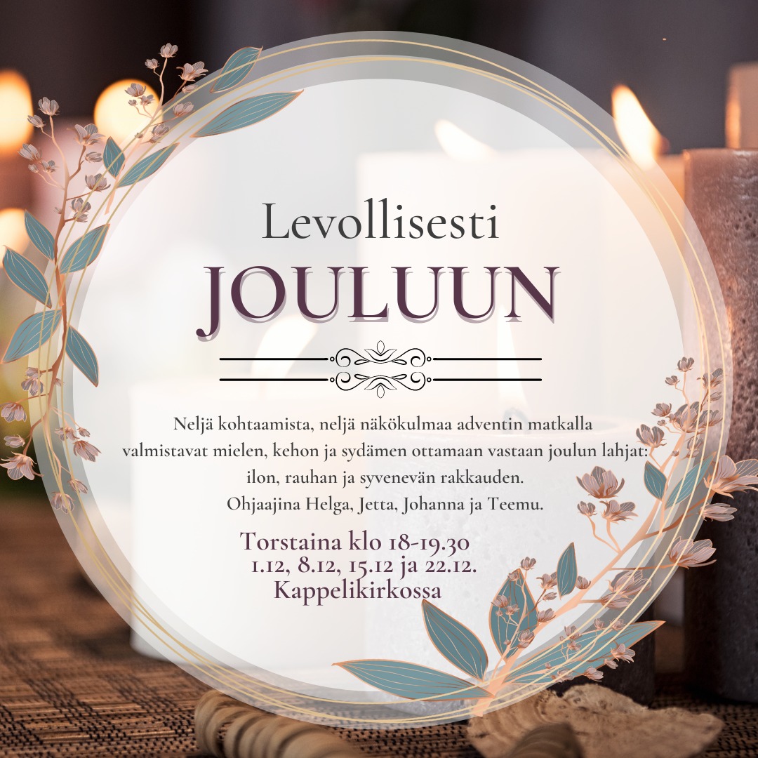 Mainoskuva, jossa jouluisen kranssin keskellä tapahtumasta tiedottava teksti
